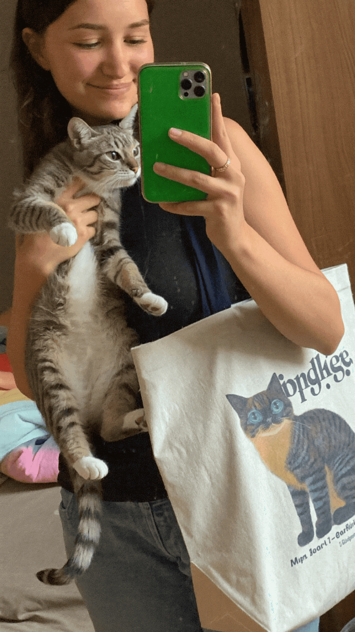 Girl with cat totebag